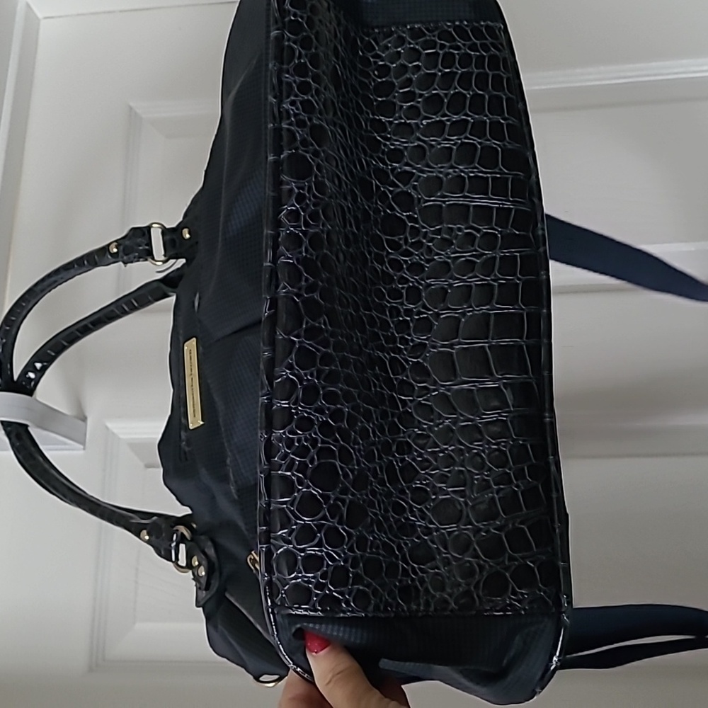 Samantha Brown Carry-on Bag With Trolley Sleeve Navy Blue Croc Embossed Accents - Picture 14 of 14